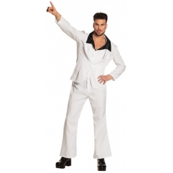 Déguisement homme disco night fever blanc avec pantalon, chemise et veste