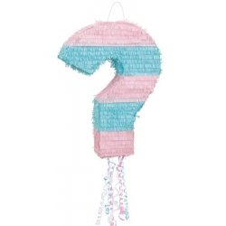 Baby Shower - Pinata en forme de point d'interrogation rose et bleu - Gender Reveal
