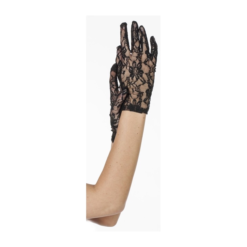 Gants en dentelle noire, un accessoire idéal pour accessoiriser une robe de marquise ou gothique à l'occasion d'un carnaval