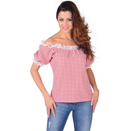 Blouse de cowgirl vichy rouge et blanc idéale pour une soirée country ou Far West