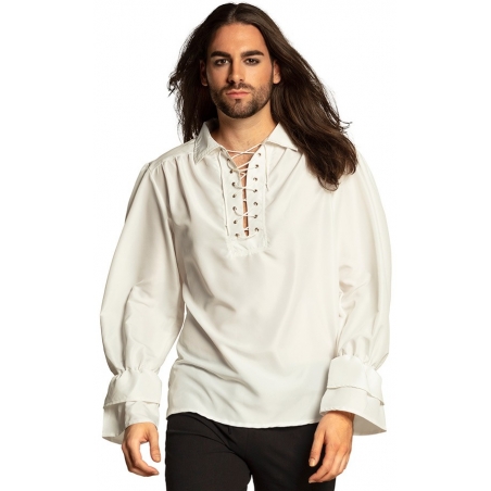 Chemise de pirate pour homme de couleur blanche idéale pour compléter un costume médiéval ou un déguisement de pirate