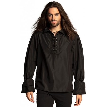 Chemise de pirate pour homme, couleur noir peut être utilisée pour accessoiriser une tenue médiévale ou un costume de vampire