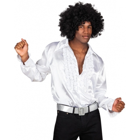 Chemise disco blanche avec ruches également disponible en grande taille (XXL pour homme) - années 70 Chemise disco blanche avec ruches également disponible en grande taille (XXL pour homme) - années 70