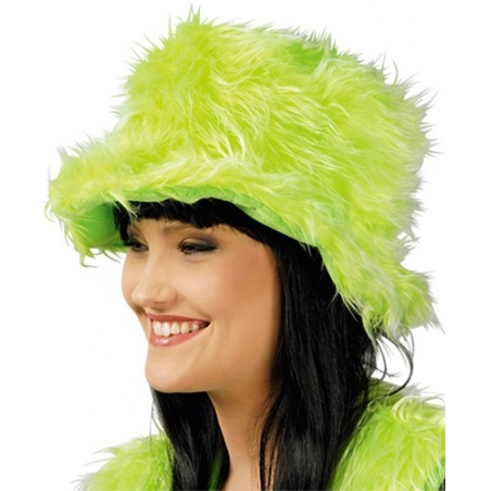 Chapeau en fourrure vert fluo idéal pour le carnaval