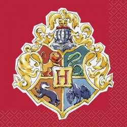 Petite serviette Harry Potter décorée d'un blason, lot de 16 serviettes de 24 x 24 cm