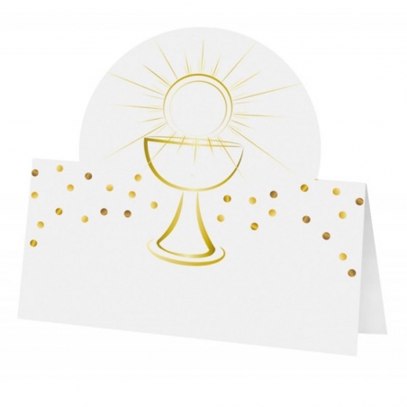 Marque place communion décoré d'un calice doré idéal pour placer vos invités