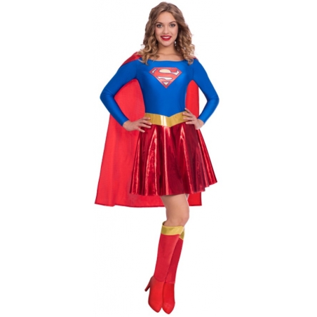 Déguisement Supergirl femme avec robe, cape et sur-bottes