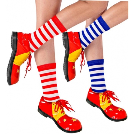 Chaussettes de clown rayées adulte rouge et blanc ou bleu et blanc