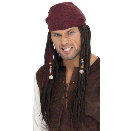 Perruque de pirate pour homme avec dreadlocks et foulard