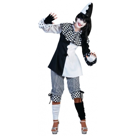 déguisement de Pierrot pour femme avec tunique et pantalon idéal pour le carnaval ou Halloween