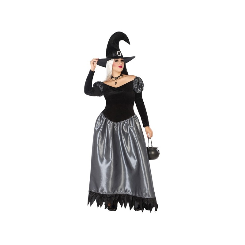Déguisement de sorcière grande taille pour femme, longue robe avec chapeau
