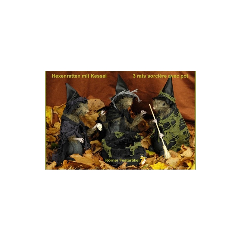 Lot de 3 rats sorciers avec chaudron - décoration Halloween