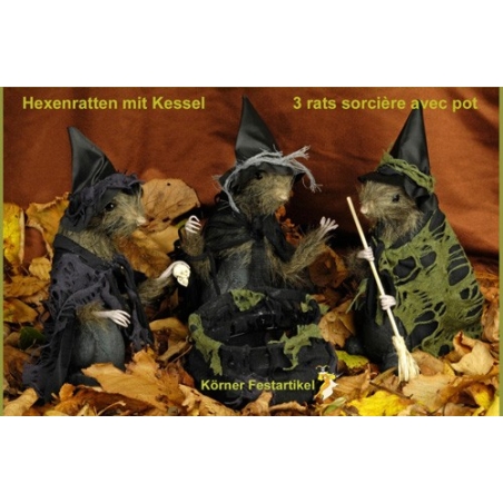 Lot de 3 rats sorciers avec chaudron - décoration Halloween