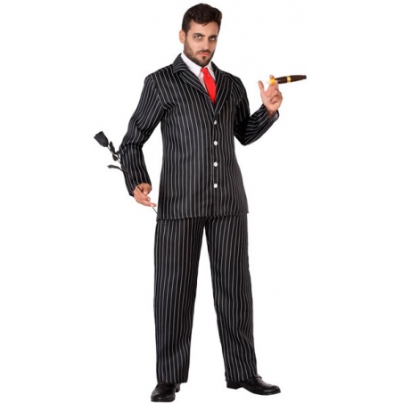 déguisement de gangster pour homme avec pantalon, veste, col blanc et cravate rouge