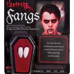 Dents de vampire réalistes avec colle pour réaliser un maquillage de vampire pour Halloween