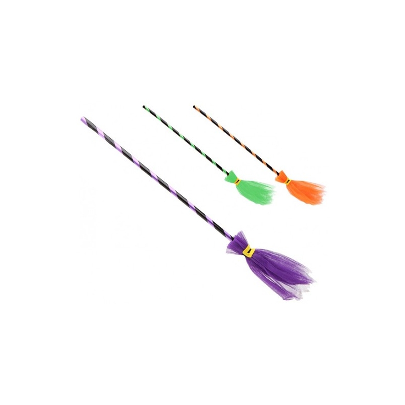 Balai de sorcière pour fille d'environ 80 cm, disponible en 3 coloris vert, violet ou orange