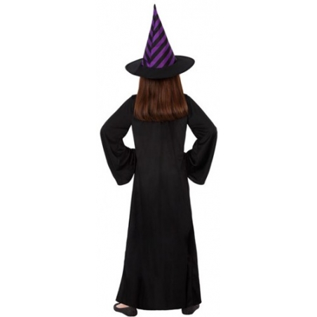 Robe de sorcière noir et violet avec chapeau pour filles de 3 à 12 ans