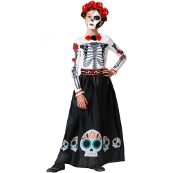 Déguisement Mexicaine jour des morts pour fille avec robe et ceinture idéal pour fêter Halloween