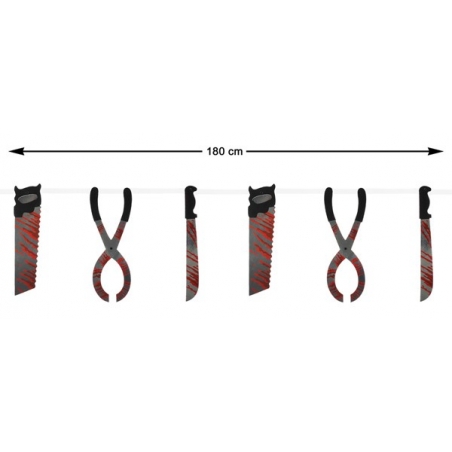 Guirlande outils ensanglantés d'environ 180 cm vous permet de réaliser une décoration gore pour Halloween Guirlande outils ensanglantés d'environ 180 cm vous permet de réaliser une décoration gore pour Halloween