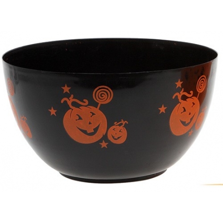 Saladier noir décoré de citrouilles oranges - vaisselle Halloween Saladier noir décoré de citrouilles oranges - vaisselle Halloween