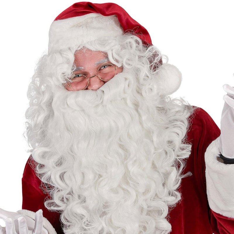 Perruque Et Barbe Père Noël Longues Frisées Blanches - Accessoire Déguisement Cosplay Noël Halloween