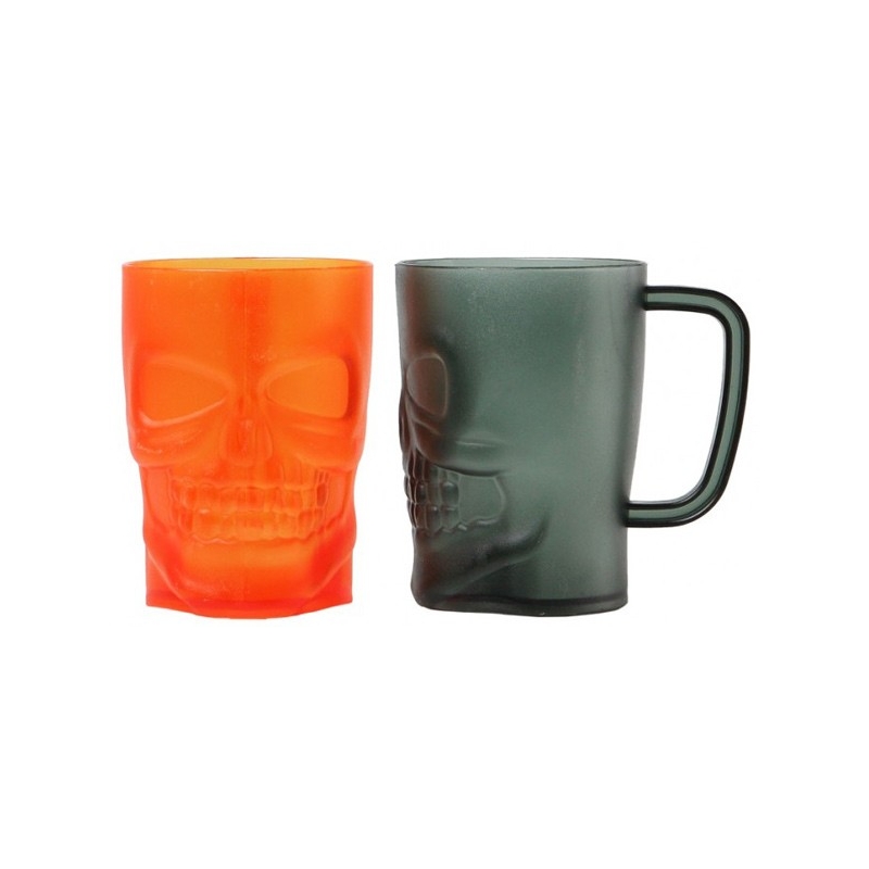 Verre tête de mort noir ou orange, modèles assortis (vendu à l'unité) - décoration hallowenn