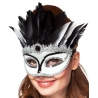 Loup vénitien noir et blanc avec plumes idéal pour un bal masqué