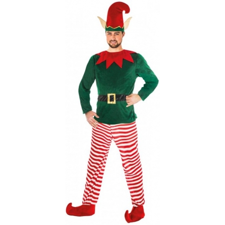 Déguisement de lutin de Noël homme avec pantalon, maillot et bonnet