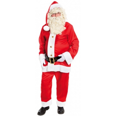 Déguisement Père Noël Américain gabardine avec pantalon, veste, ceinture et bonnet