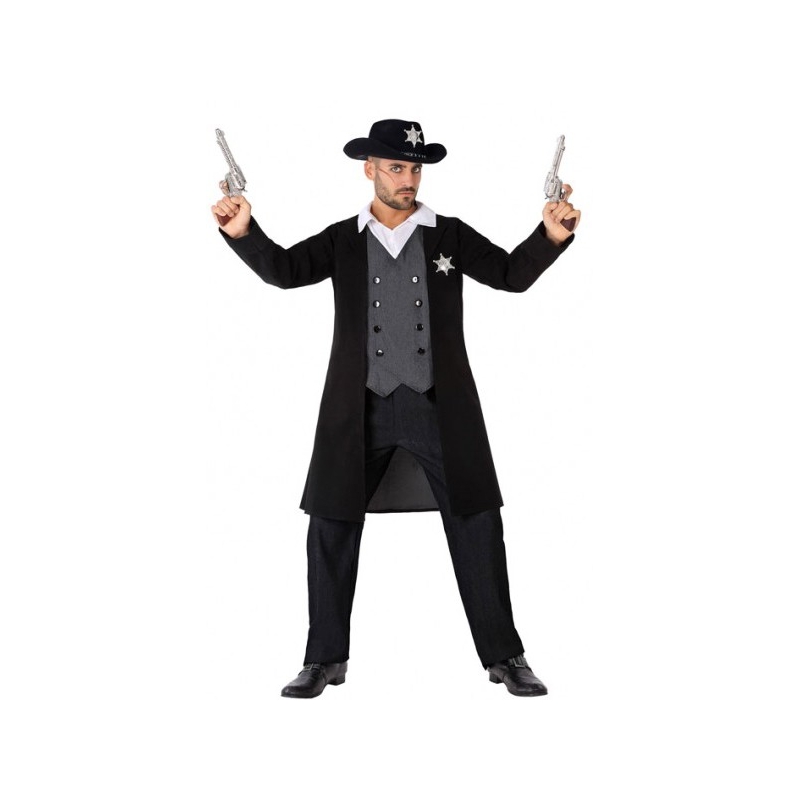 Déguisement de shérif noir pour homme, veste avec plastron et pantalon