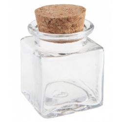 Petit pot en verre forme carré avec bouchon en liège, un ravissant contenant à dragées