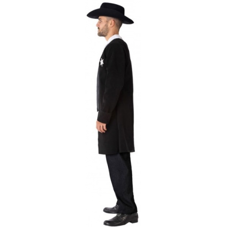 Costume de shérif noir pour homme, pantalon et veste avec plastron incorporé