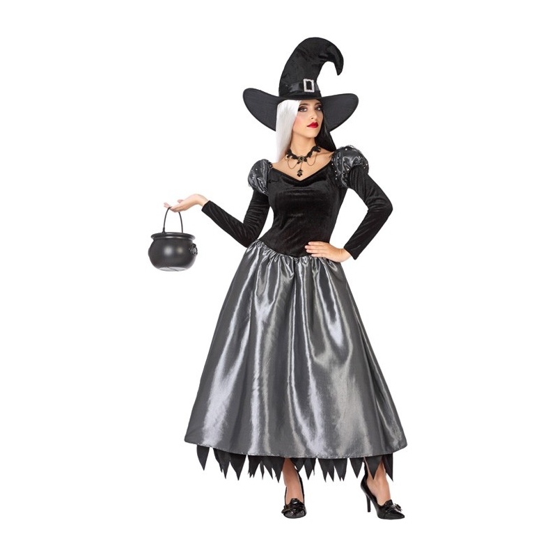 déguisement de sorcière pour femme argent avec robe et chapeau - Halloween