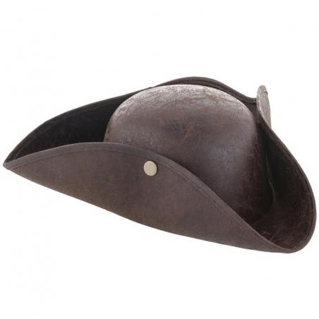 Chapeau de pirate marron aspect cuir en forme de tricorne