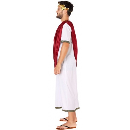 déguisement de Cesar pour homme, tunique romaine rouge et blanche (sans couronne de laurier)