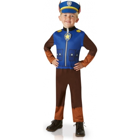 déguisement Pat Patrouille Chase pour enfant, combinaison imprimée et casquette de police avec oreilles