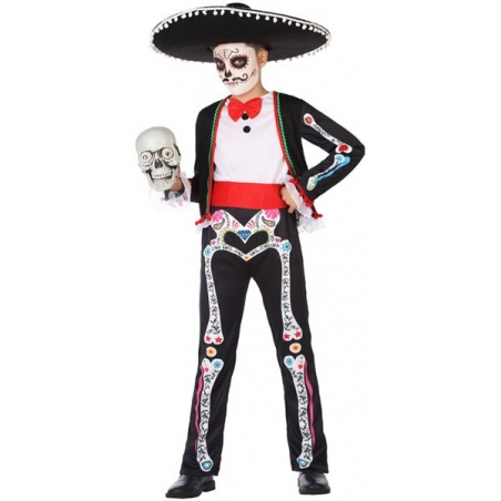 déguisement de squelette mexicain pour garçon de 3 à 12 ans - Dia de los muertos
