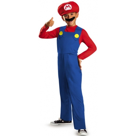 Déguisement de Mario pour enfant de 4 à 12 ans avec combinaison, casquette et moustache