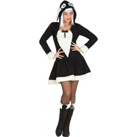 déguisement de brebis pour femme, robe à capuche de couleur noir et blanc déguisement de brebis pour femme, robe à capuche de couleur noir et blanc