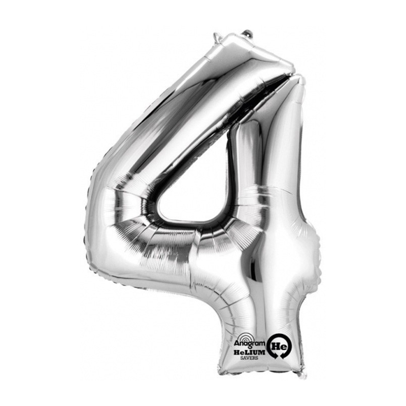 Ballon chiffre 4 argenté idéal pour un gonflage à l'hélium