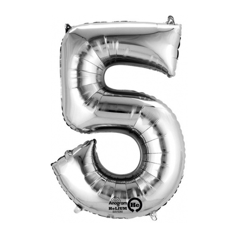 Ballon chiffre 5 hélium de couleur argenté 