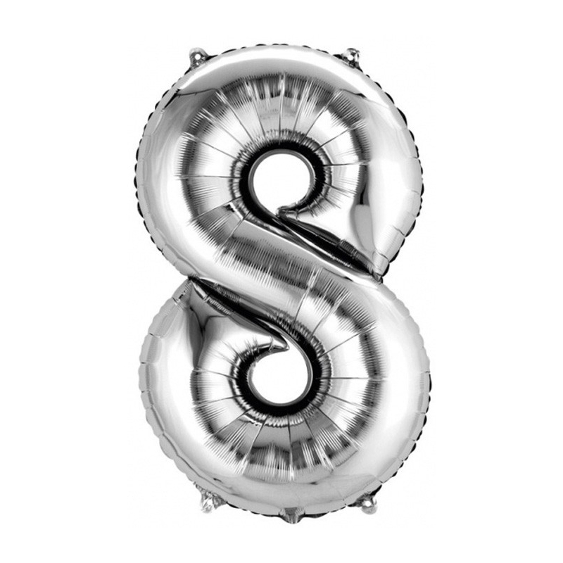 ballon chiffre 8 géant de couleur argent 86 x 53 cm, gonflage à l'hélium idéal