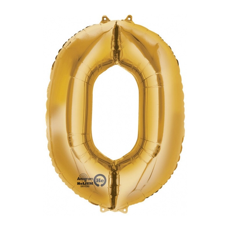 Grand ballon chiffre 0 couleur or idéal pour un gonflage à l'hélium