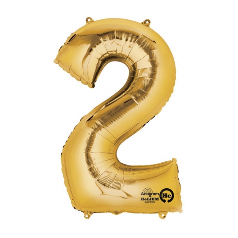 Ballon chiffre 2 couleur or 83 x 55 cm conçu pour être gonflé à l'hélium