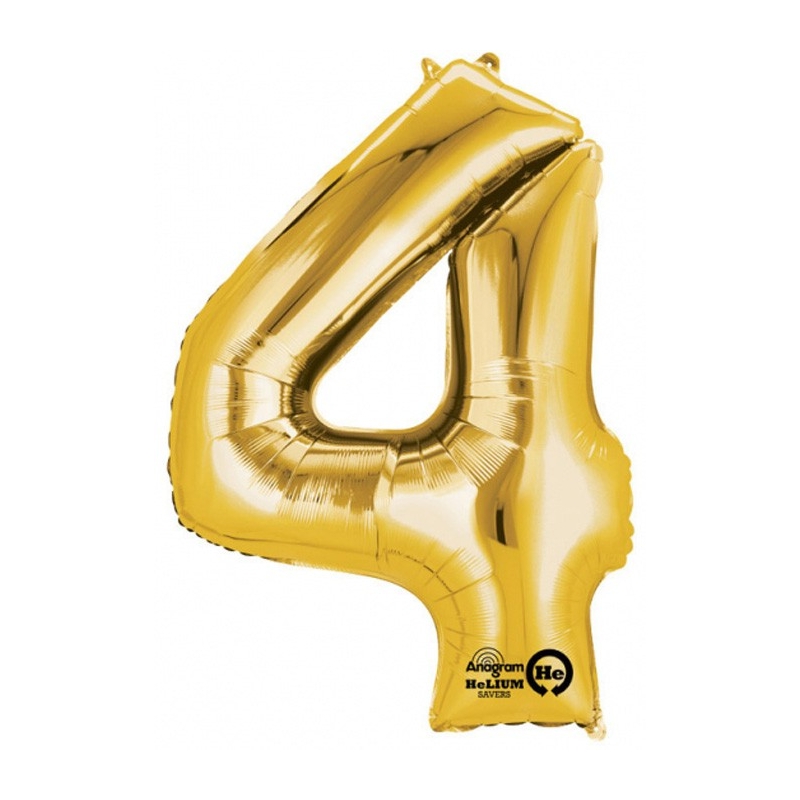 Ballon chiffre 4 couleur or 91 x 60 cm,  idéal pour fêter un anniversaire, supporte le gonflage à l'hélium 