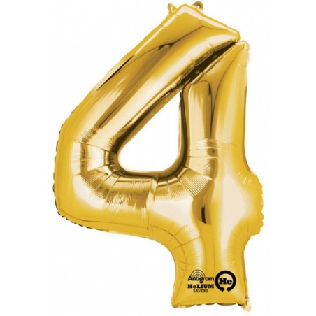 Ballon chiffre 4 couleur or 91 x 60 cm,  idéal pour fêter un anniversaire, supporte le gonflage à l'hélium 