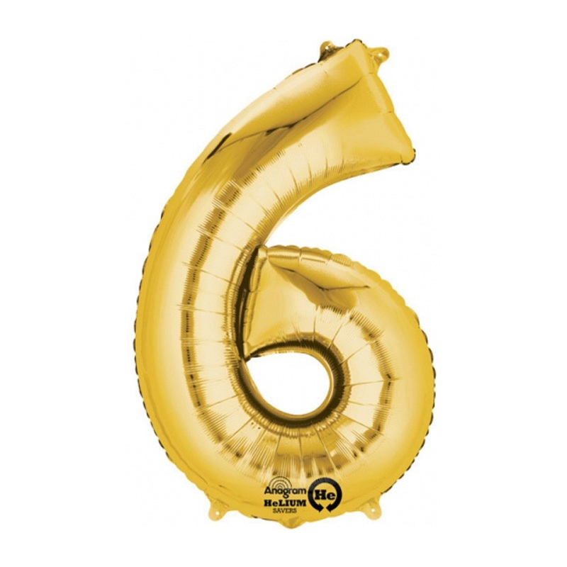Ballon chiffre 6 couleur or 86 x 55 cm conçu pour un gonflage à l'hélium - ballon anniversaire