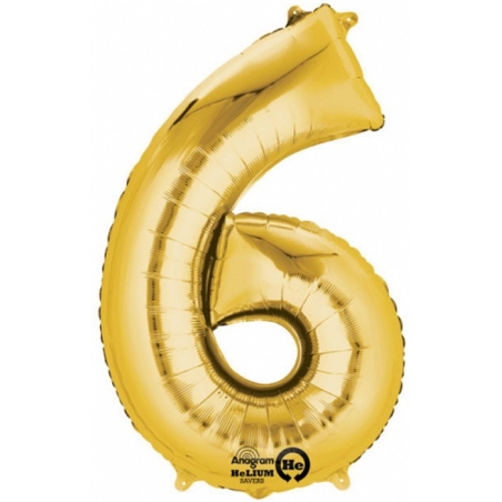 Ballon chiffre 6 couleur or 86 x 55 cm conçu pour un gonflage à l'hélium - ballon anniversaire