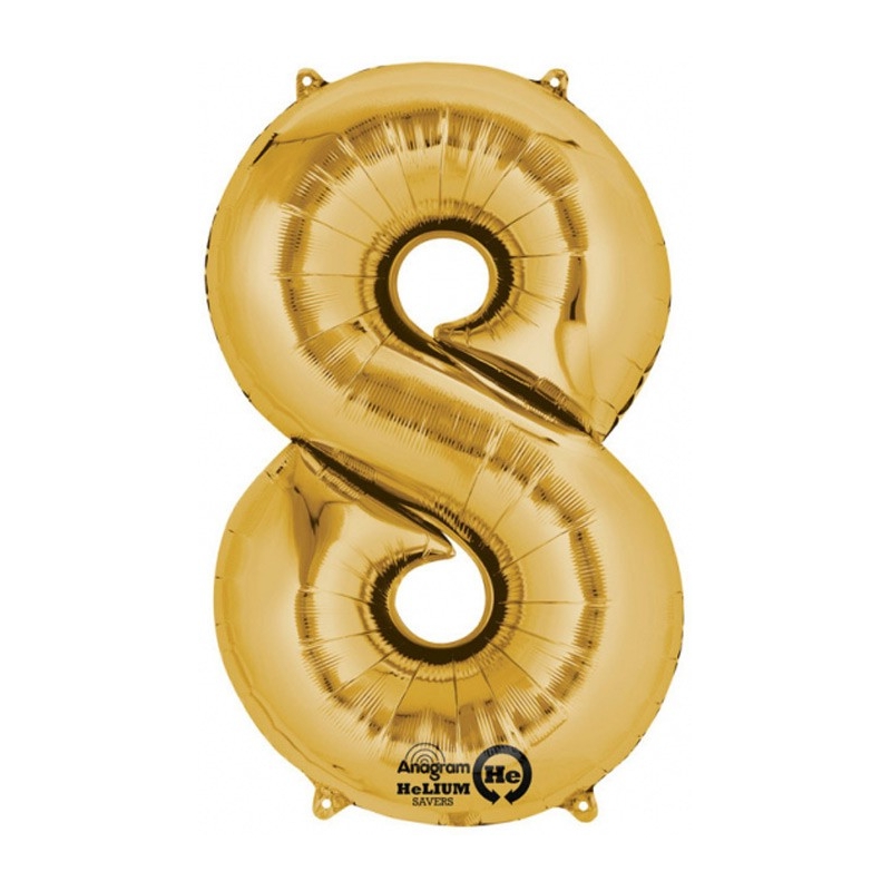 Ballon hélium chiffre 8 de couleur or 86 x 53 cm