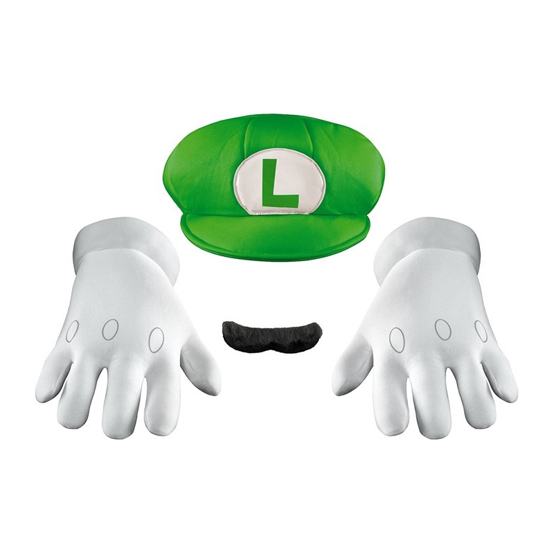 Déguisez-vous en Luigi grâce à ce kit d'accessoires Luigi pour adulte avec casquette, moustache et paire de gants - Jeu vidéo